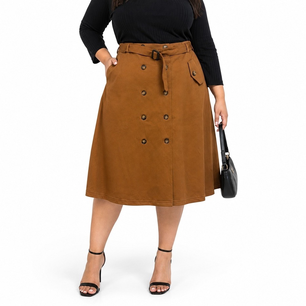 Tulip B A-Line Skirt Women's XL Brown Double Breasted Belted Waist Old Money